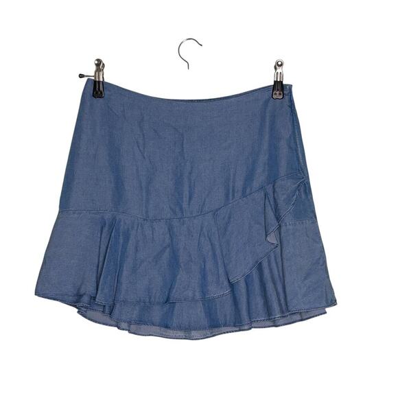 Highline Collective Ruffle Mini Skirt Chambray Blue Size 4 - Picture 1 of 5